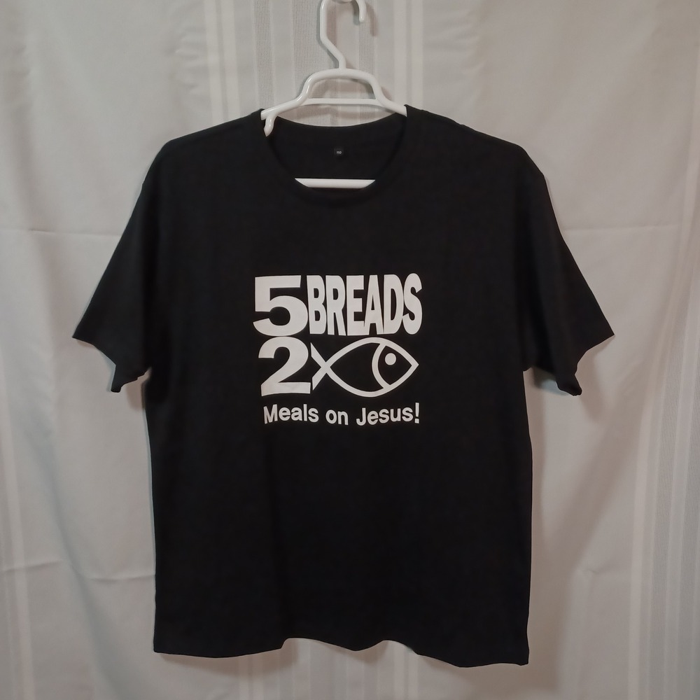 Unbranded Graphic‎ Tee Mens 2XL Black 5 Breads 2 Fish Meals On Jesus T-Shirt